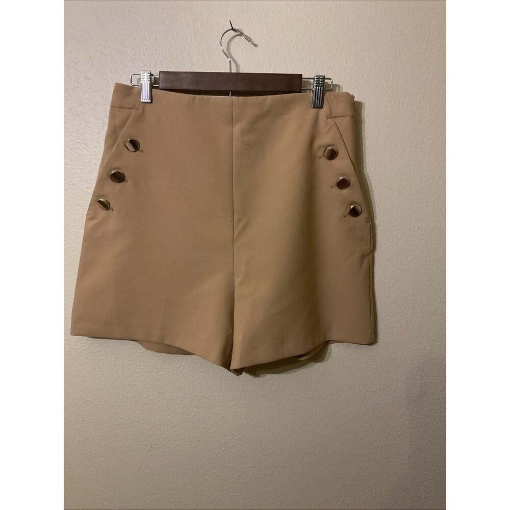 ZARA High-Waist  Retro 40s zip Sailor Shorts W/ Brass Buttons in Camel Women's L
